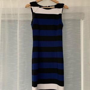 White and blue striped bodycon dress